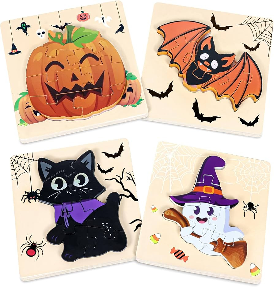 4Pack Halloween Wooden Puzzles for Toddler, Educational Learning Halloween Toys Jigsaw Puzzle for... | Amazon (US)