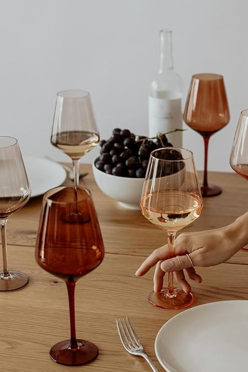Colored Wine Glasses – Set of 6, 16.5oz (475mL) Stemmed Luxury Glasses – Hand Blown, Durable ... | Amazon (US)