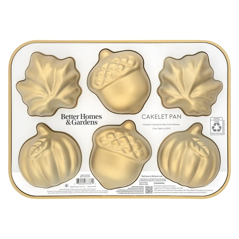 Better Homes & Gardens Cast Aluminum Golden Nonstick Fall Cakelet Pan, 12.11inch Length x 8.66inc... | Walmart (US)