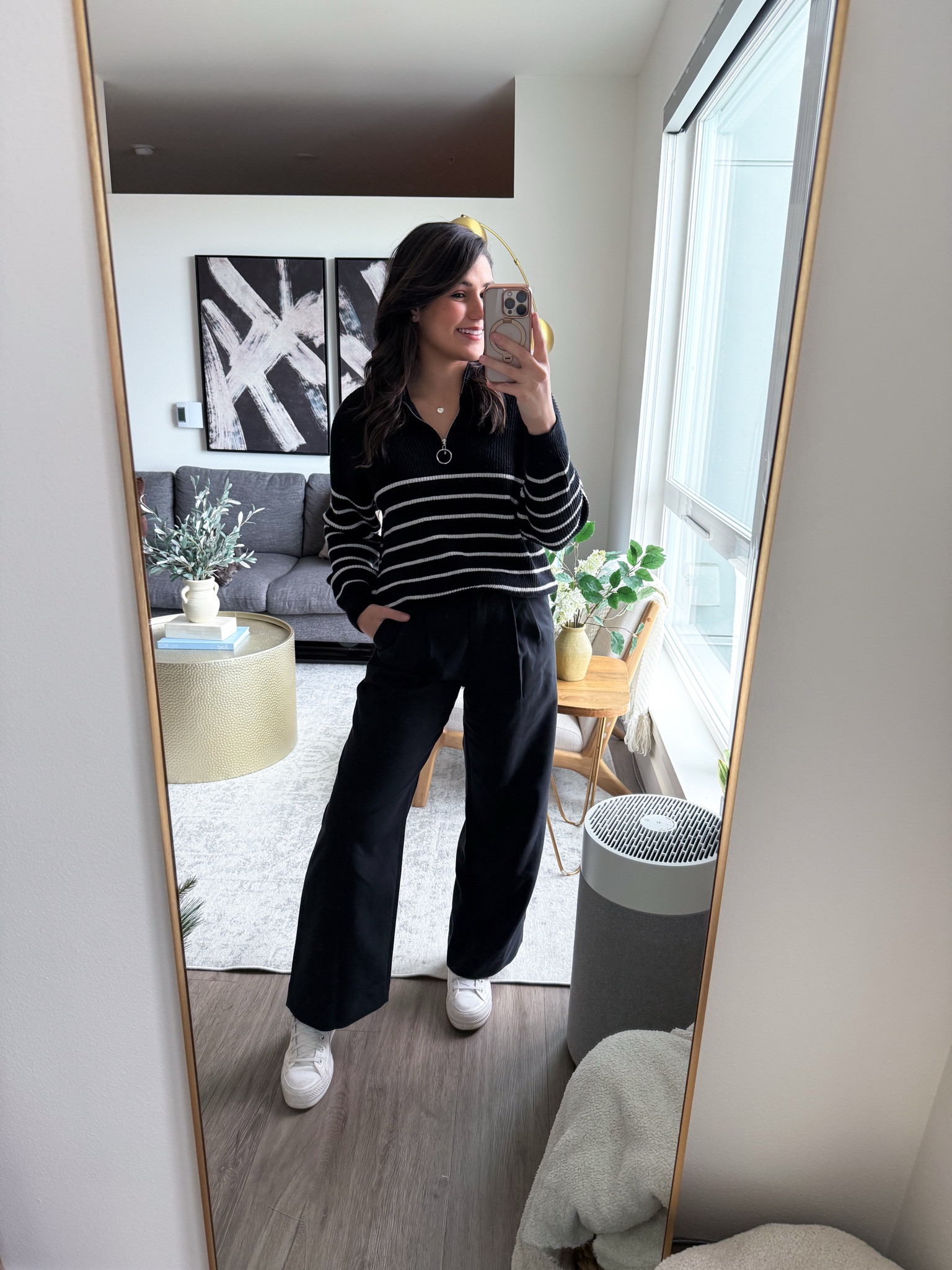 spring transition outfits | casual work wear | casual chic style | effortless style | minimal style | trousers 

Sweater: S 
Pants: 28S 

#LTKStyleTip #LTKFindsUnder100 #LTKWorkwear