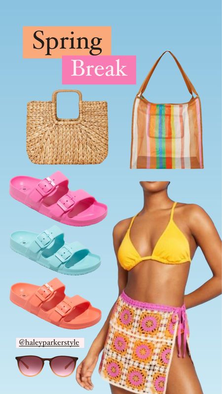 Target spring break favorites!
Women’s pool slides
Women’s beach bag
Women’s swim coverup 
Straw tote handbag 

#LTKswim #LTKshoecrush #LTKtravel