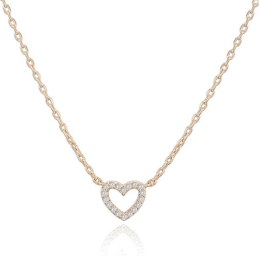 PAVOI 14K Gold Plated Cubic Zirconia Heart Necklace | Cute Dainty Love Pendant Necklaces for Wome... | Amazon (US)