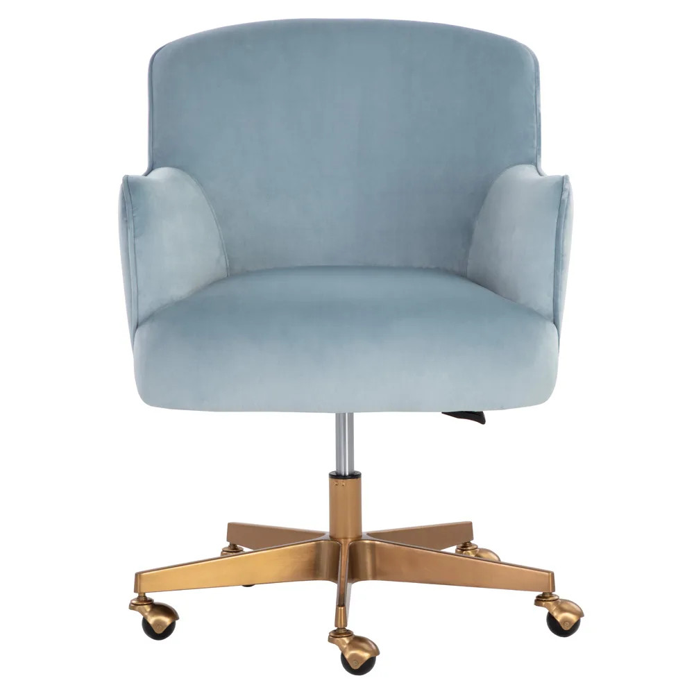 Taska Modern Classic Blue Upholstered Gold Steel Office Chair | Kathy Kuo Home