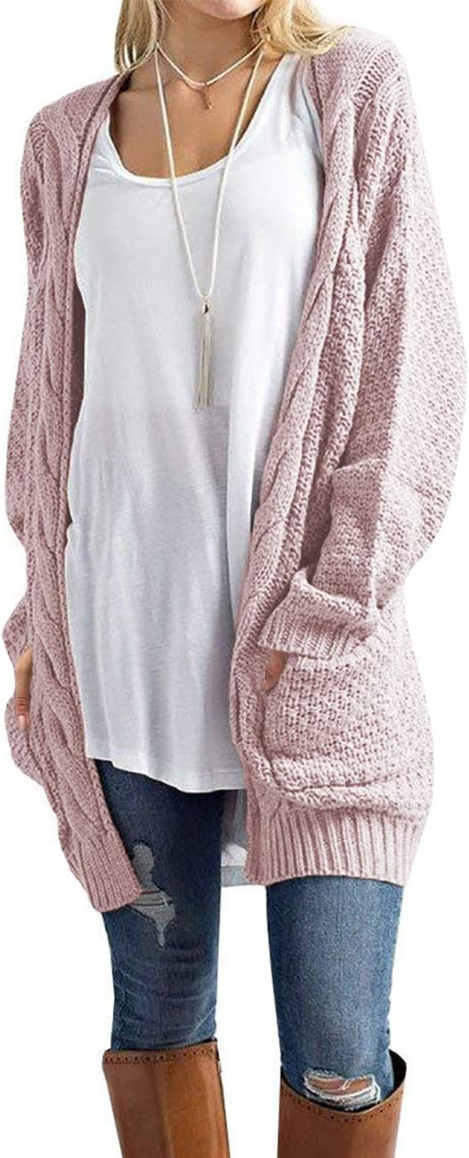 OmicGot Women's Long Sleeve Open Front Chunky Cable Knit Loose Cardigan Sweater | Amazon (US)