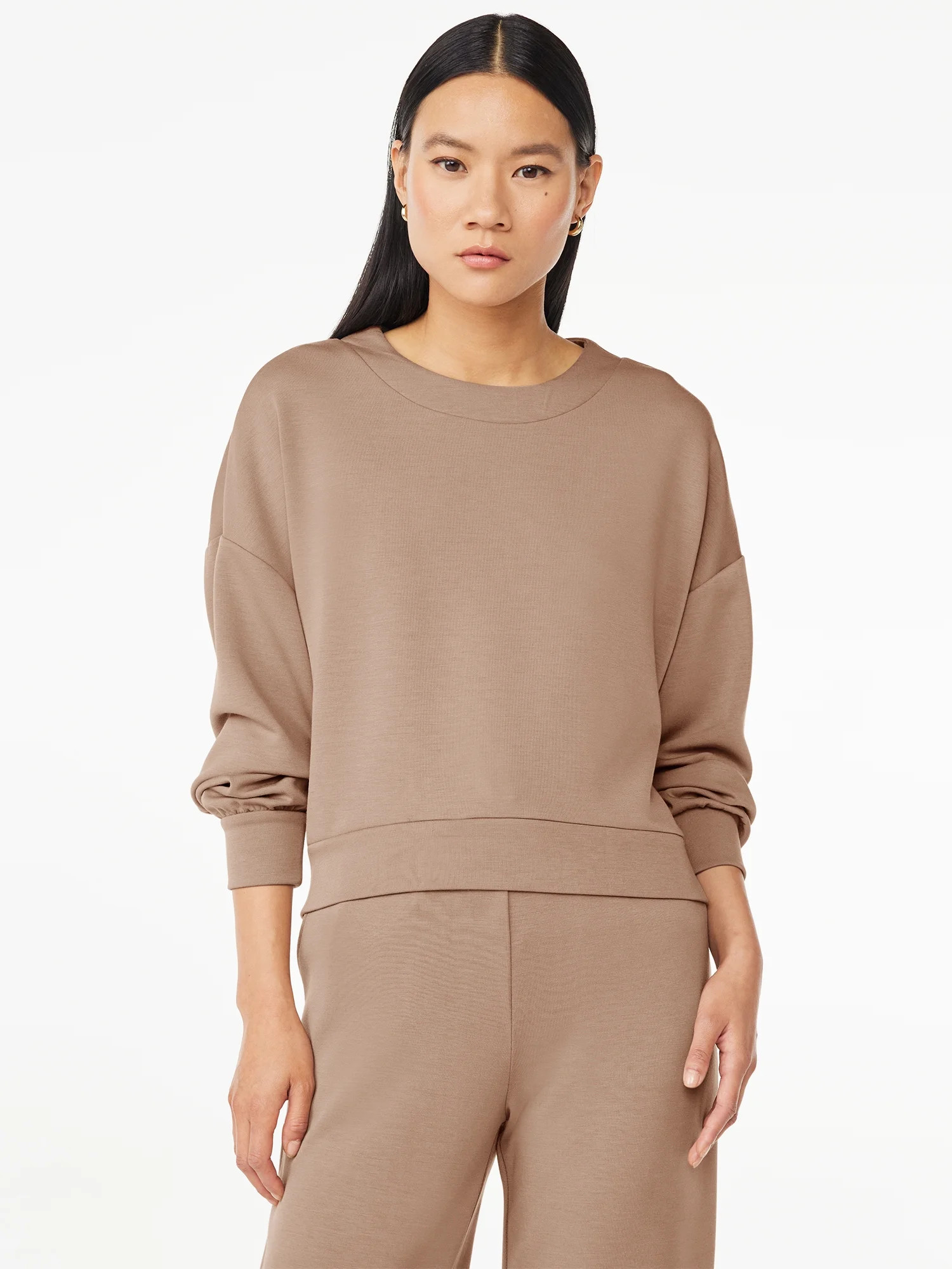 Scoop Women's Scuba Knit Cropped Sweatshirt with Drop Sleeves, Size XS-XXL | Walmart (US)