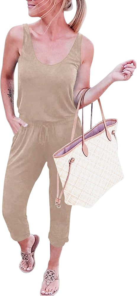 ANRABESS Women's Summer Tank Jumpsuit Casual Loose Sleeveless Beam Foot Elasitic Waist Jumpsuit R... | Amazon (US)