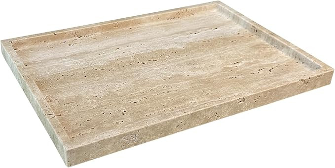 Travertine Stone Tray for Coffee Table, 12 x 8 inch Rectangle Marble Vanity Tray for Bathroom Cou... | Amazon (US)