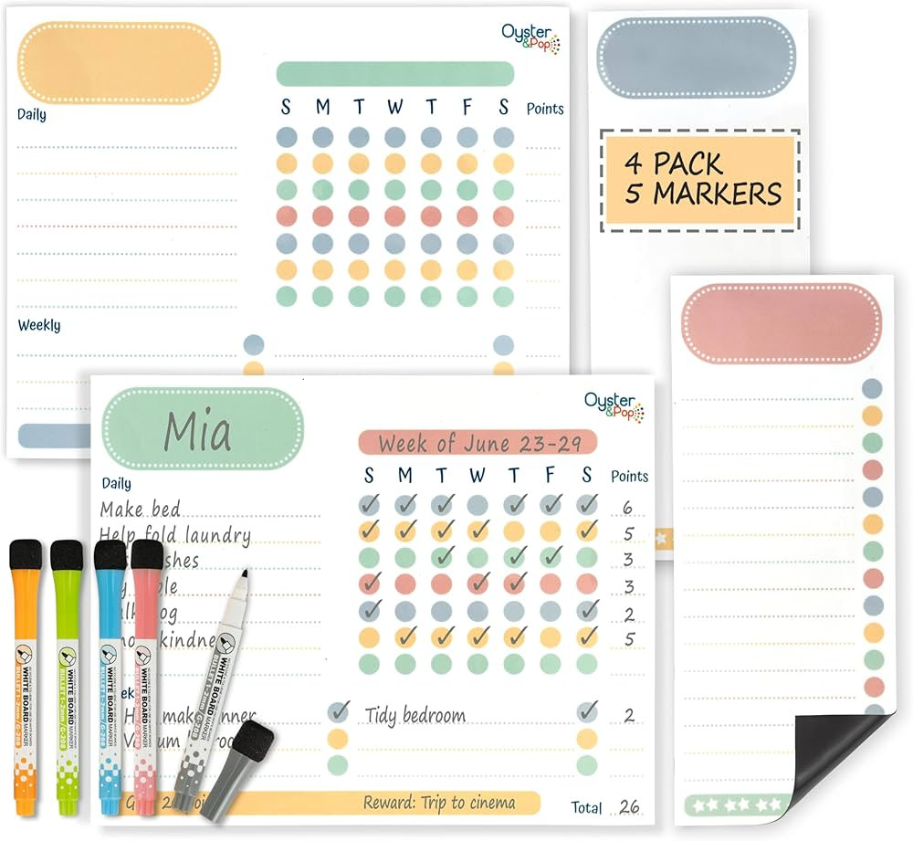 Magnetic Chore Chart Set for Multiple Kids & Adults - 4pcs Dry Erase Boards - Memo Sheet & To-Do ... | Amazon (US)