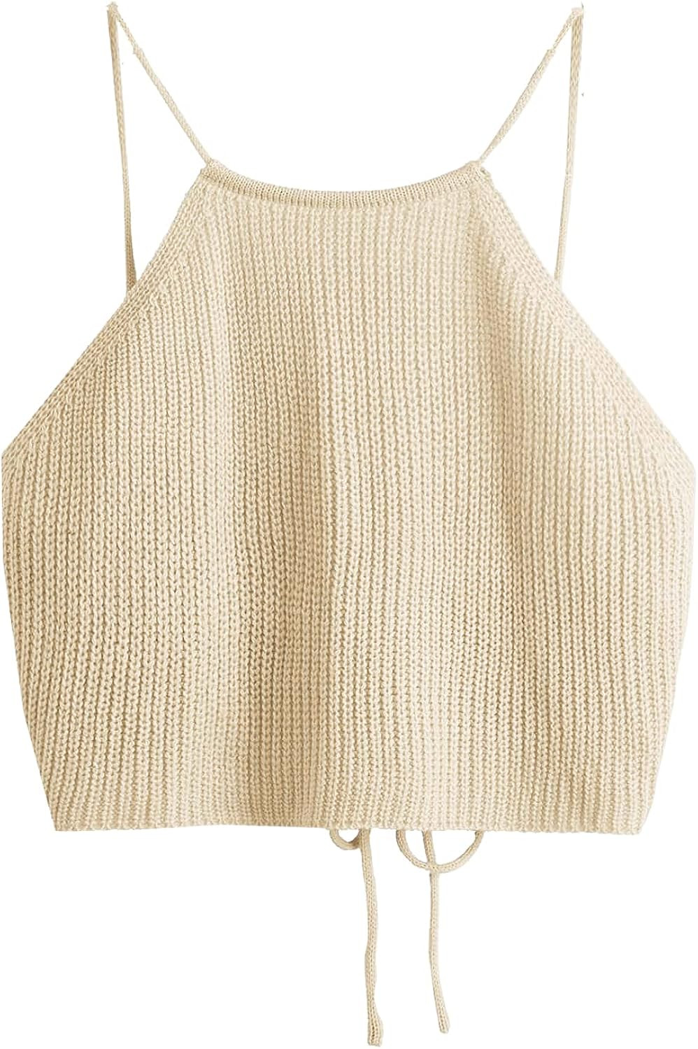 SweatyRocks Women's Sleeveless Space Dye Knit Camisole Criss Cross Backless Crop Top | Amazon (US)