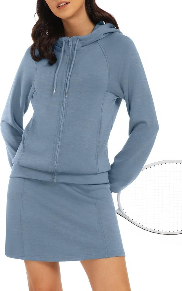 Women's 2 Piece Skort Set Athletic Tracksuit Short Tennis Skirt Zip Up Hooded Sweatshirt Active O... | Amazon (US)