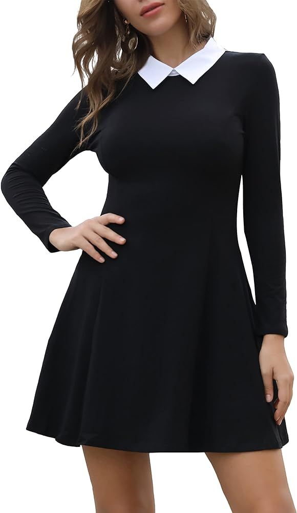 Aphratti Women's Long Sleeve Casual Peter Pan Collar Fit and Flare Skater Dress | Amazon (US)