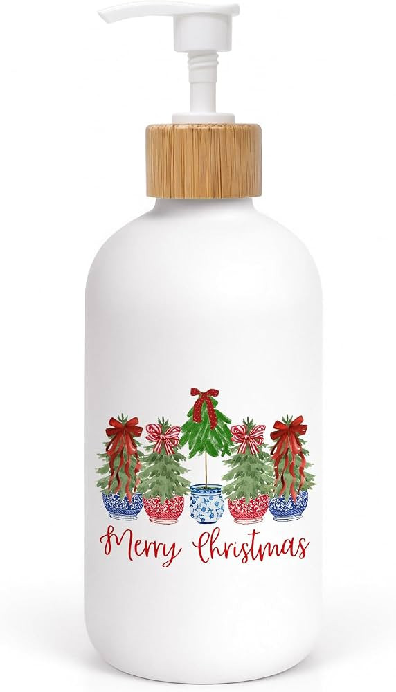 Blue and White Christmas Bathroom Soap Dispenser with Pump | Amazon (US)
