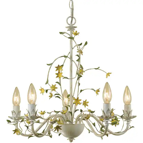 AF Lighting Star Flower 5-Light Chandelier for Hardwire or Plug-In Swag Installation, Antique Cre... | Bed Bath & Beyond