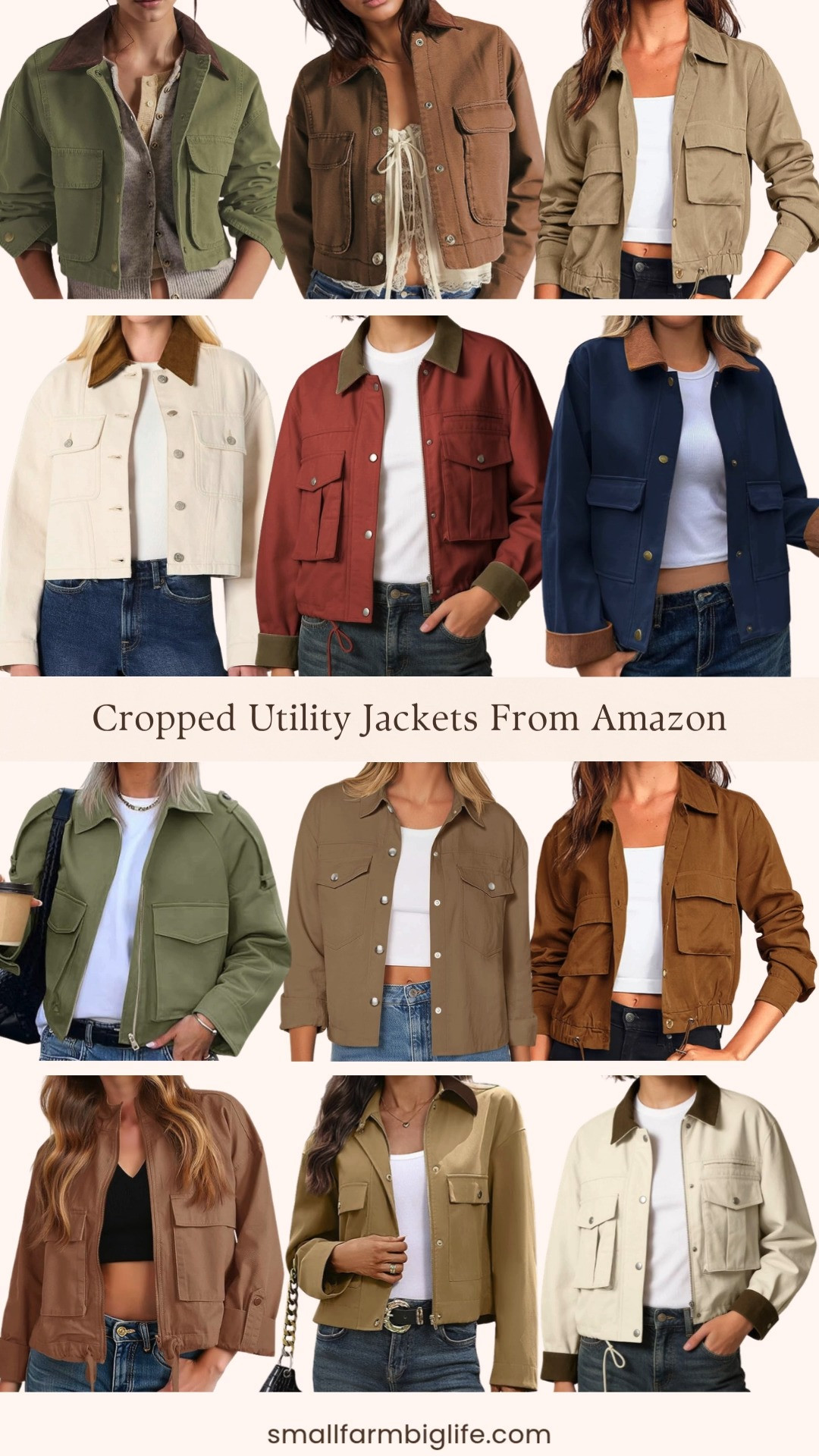 Cropped utility jackets are everywhere this fall and my LTK is full of great options from Amazon. From military safari style anorak jackets to contrast collar barn coats, this roundup has a cropped jacket for every fall outfit.
I am loving the khaki and brown cropped military safari utility jackets, plus the cream Amazon Essentials cropped denim jacket with the contrast corduroy collar for an easy elevated look. The contrast collar barn jackets are such a trend right now, and this batch has so many great colors to choose from, brown, navy, army green, brick red, and beige, all with that classic contrast collar and cuff detail. I am also loving the light brown button down shacket and the zip up utility anorak styles for something a little more casual.
Shop all of my favorite cropped utility jackets from Amazon linked in this post to get ahead of the fall jacket trend. 

 #LTKgrwm #LTKootd #LTKOver40