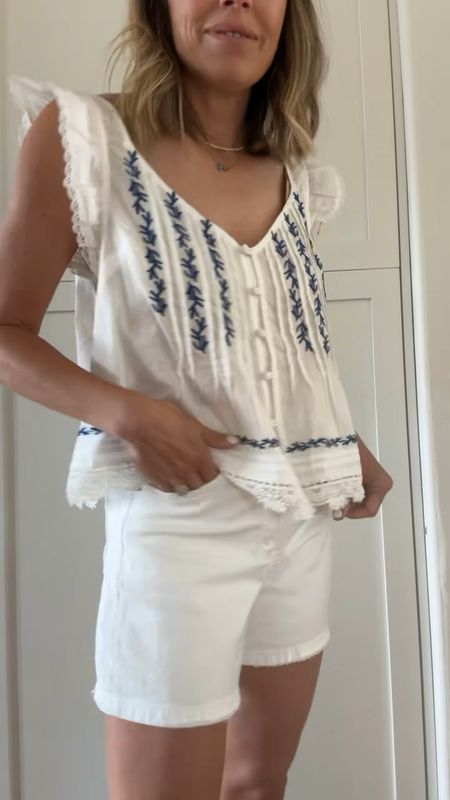 Love this white and blue detail top from anthro, wearing a size small

#LTKStyleTip