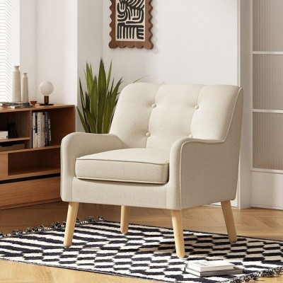 Mid Century Modern Accent Chair with Tufted Back and Solid Wood Legs,Beige Polyester Upholstered Armchair for Living Room or Bedroom-Koiai | Target