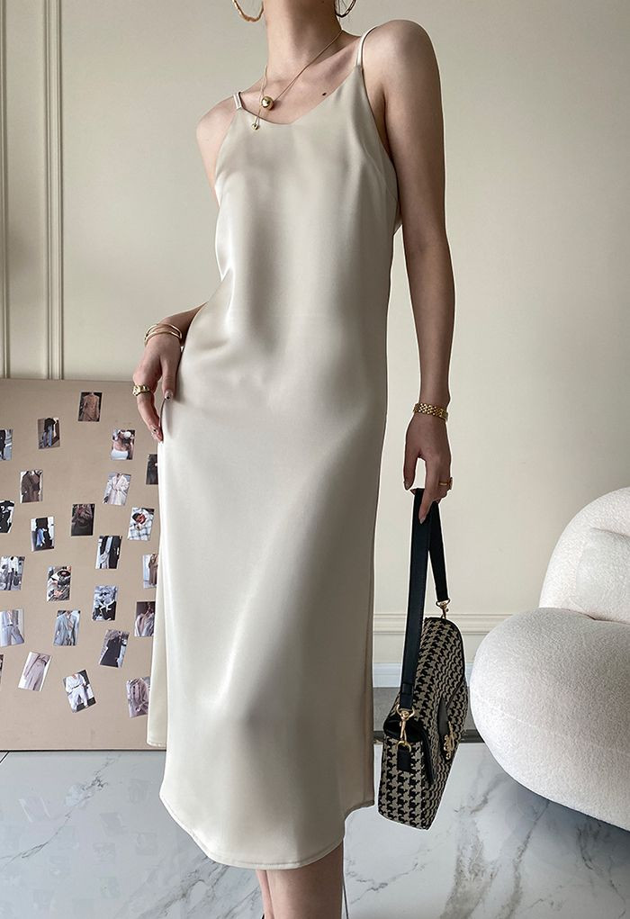 Glossy Satin Cami Dress in Champagne | Chicwish