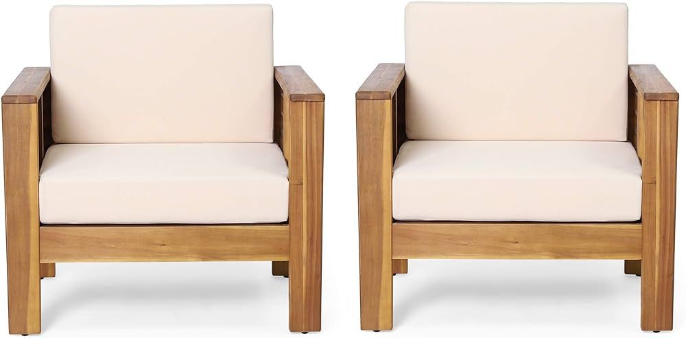 Christopher Knight Home Louver Club Chairs, Teak + Cream | Amazon (US)