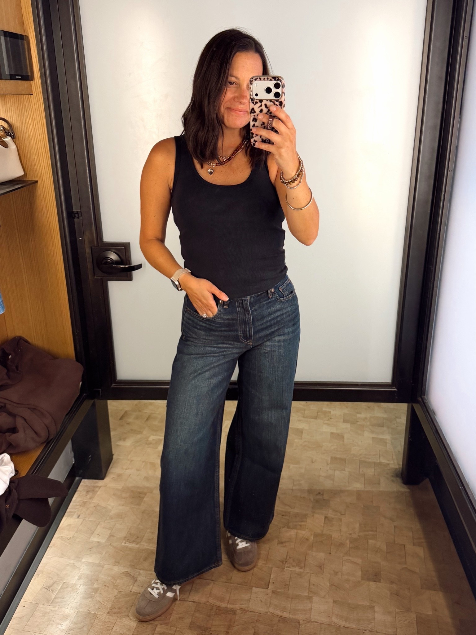 Abercrombie wide leg jeans and built in bra tanks! The best combo - both on deal! Jeans run true to size and tanks run true to size.

Wearing a 26 short (need regular) and a small in the tank. I’m 5’4”.

#LTKOver40 #LTKootd #LTKmomlife