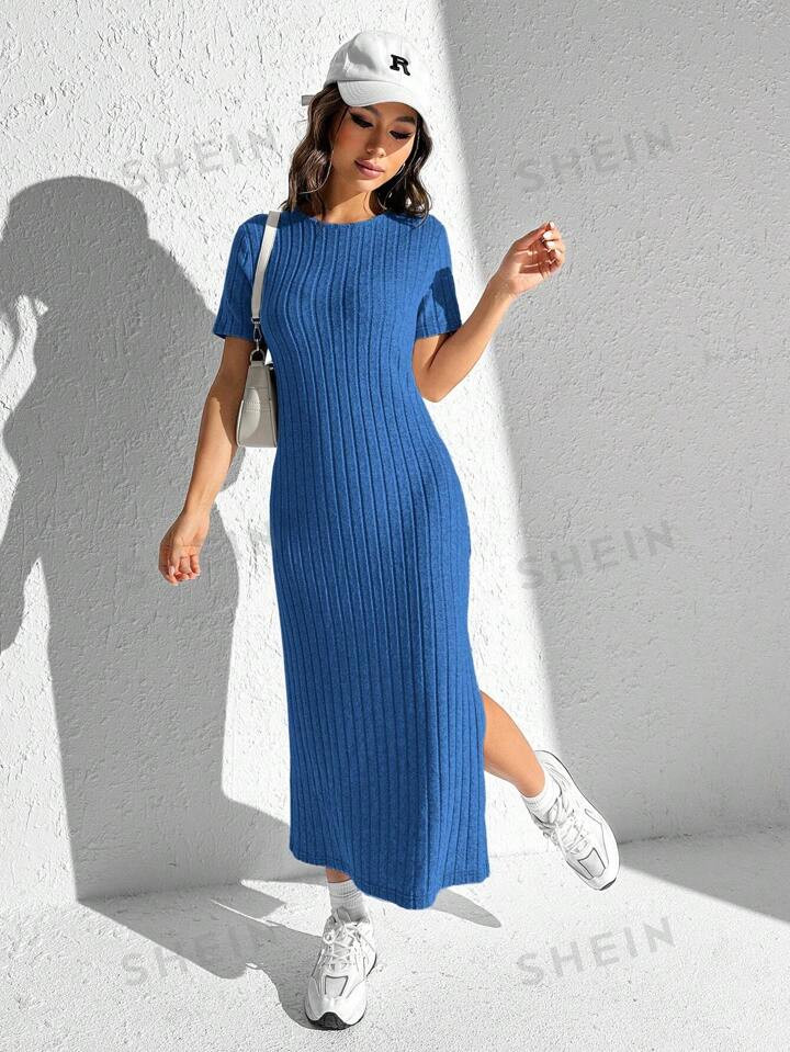 SHEIN EZwear Solid Split Thigh Dress | SHEIN