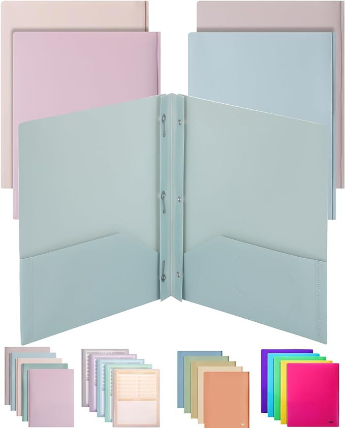 Mr. Pen Plastic Folders with Pockets and Prongs, 5 Pack, Muted Pastel Colors, Letter (8.5" x 11")... | Amazon (US)