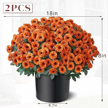 2Pcs Fall Artificial Daisy Flower Topiary Tree Fake Mums for Porch(Orange) | Amazon (US)