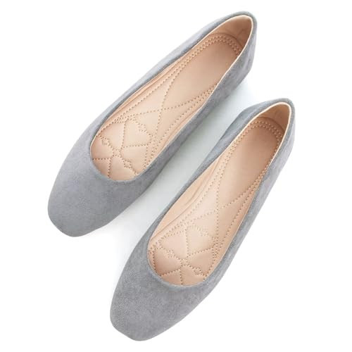 SAILING LU Grey Flats for Women Comfortable Solid Color Soft Flats Square Toe Ballet Shoes Dressy Slip-ons Loafers Size 9.5 | Amazon (US)