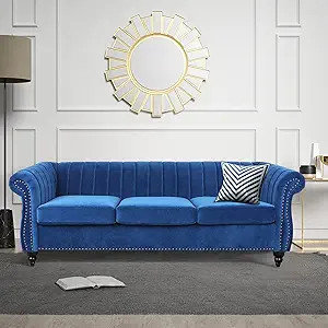 NOSGA Velvet Sofa, Large Sofa 3-Seat Couch Solid Wood Frame Legs Strong Soft Cushion Comfortable ... | Amazon (US)