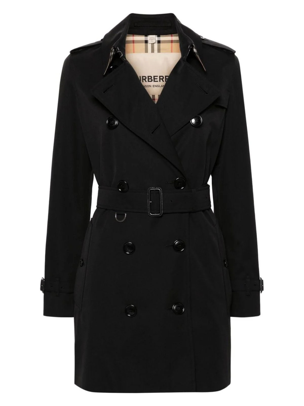 Burberry Women's Short Kensington Heritage Trench Coat in Black | Size 10 | 8079415 | LOZURI