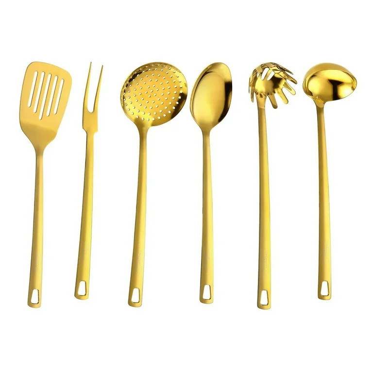 Marco Almond 6-Piece Golden Kitchen Cooking Utensil Set Stainless Steel Cookware Set Ladle Skimme... | Walmart (US)
