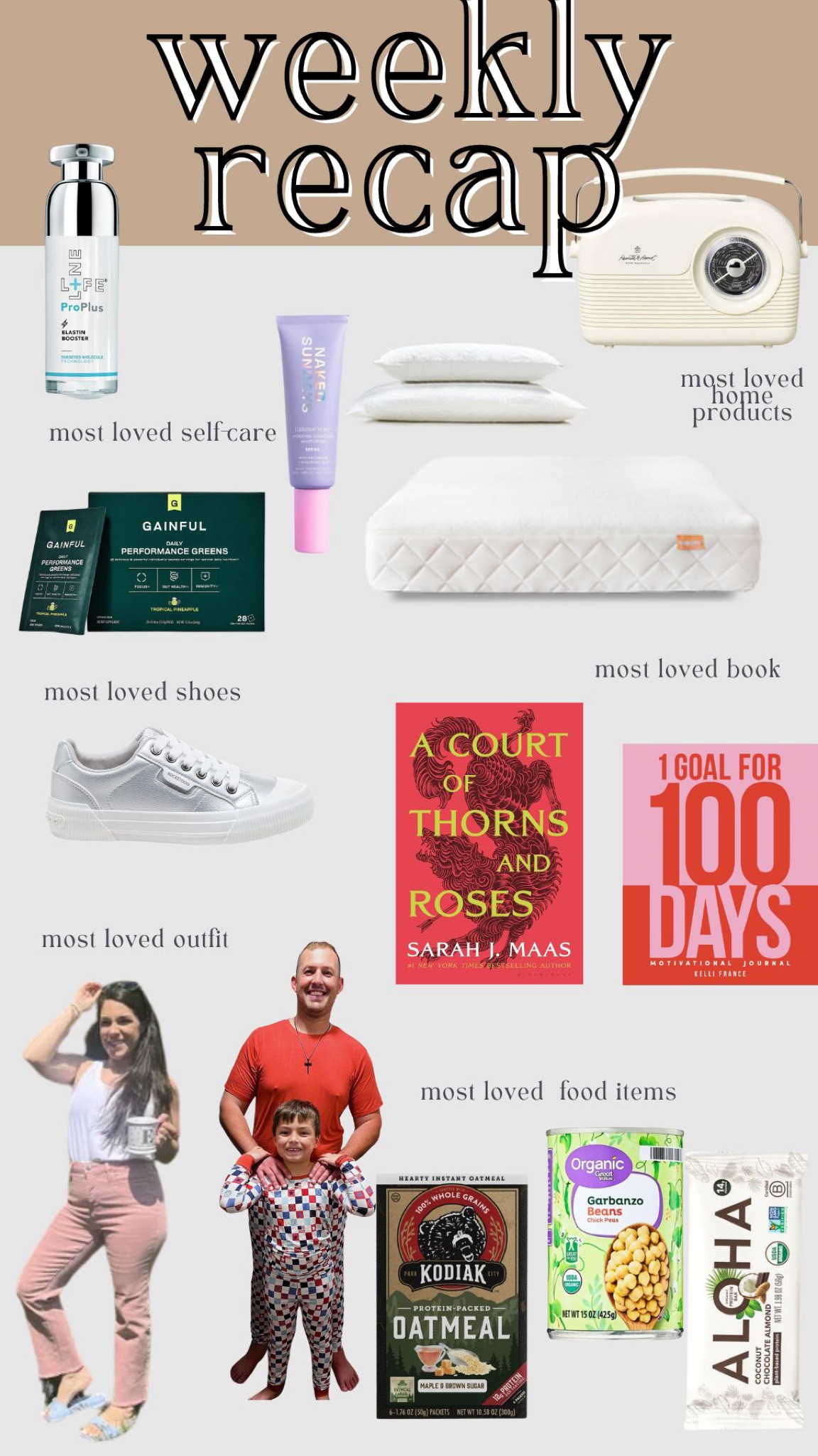 Most clicked links this week!

Father son matching pjs!
Cute and comfy jeans.
Greens powder
Cute sneakers.
Personal development books.
Fiction books.
Organic mattress.
Organic pillows.
Organic sheets.
Organic bedding.
Sunscreen.
Healthy for you skincare, shower wash, and lotion