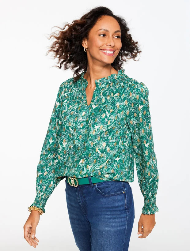 Shirred Top - Birds on Branches | Talbots