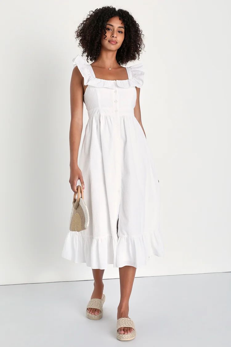 Perfect For Palermo White Ruffled Button-Front Midi Dress | Lulus