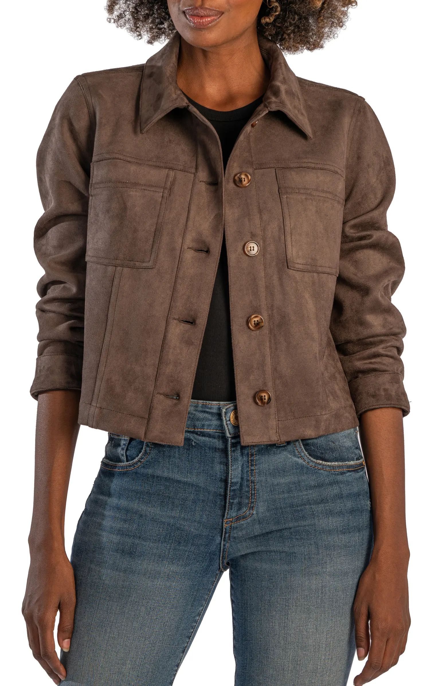 Matilda Crop Faux Suede Trucker Jacket | Nordstrom