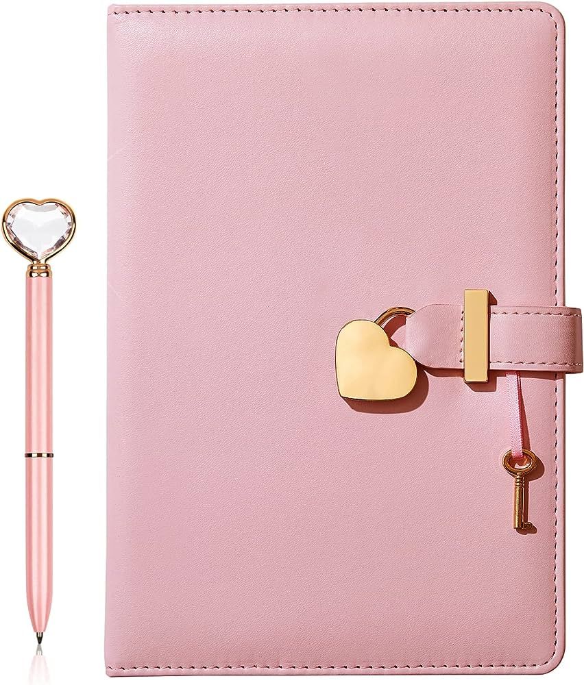 fengco A5 Heart Shaped Lock Diary,Refillable Notebook,PU Leather Journal Travel Diary with Lock a... | Amazon (US)