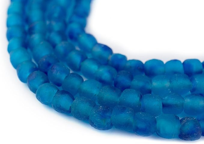 The Bead Chest African Recycled Glass Beads – Handmade in Ghana – Aqua Swirl 7mm Strand for J... | Amazon (US)