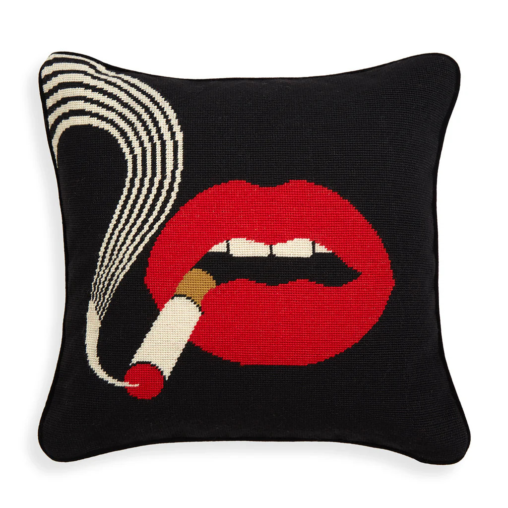 Lips Smolder Needlepoint Throw Pillow | Jonathan Adler US