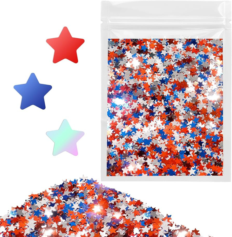 Matio Stars Glitter, 15g/0.5oz Red White Blue Glitter Star Sequins Confetti Chunky Flakes, 3mm 4t... | Amazon (US)