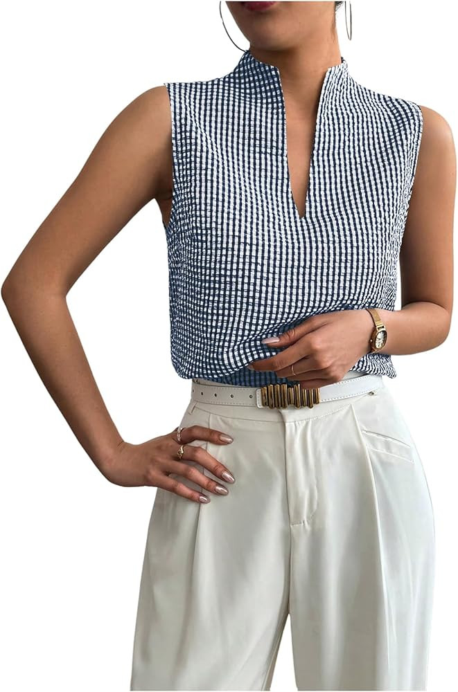 SOLY HUX Women's Work Outfits V Neck Sleeveless Blouses Summer Casual Tank Tops Business Office D... | Amazon (US)