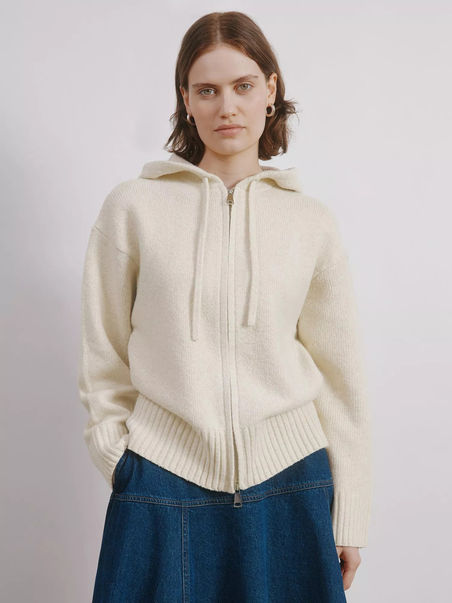 Albaray Cosy Knitted Hoodie, Oatmeal | John Lewis (UK)
