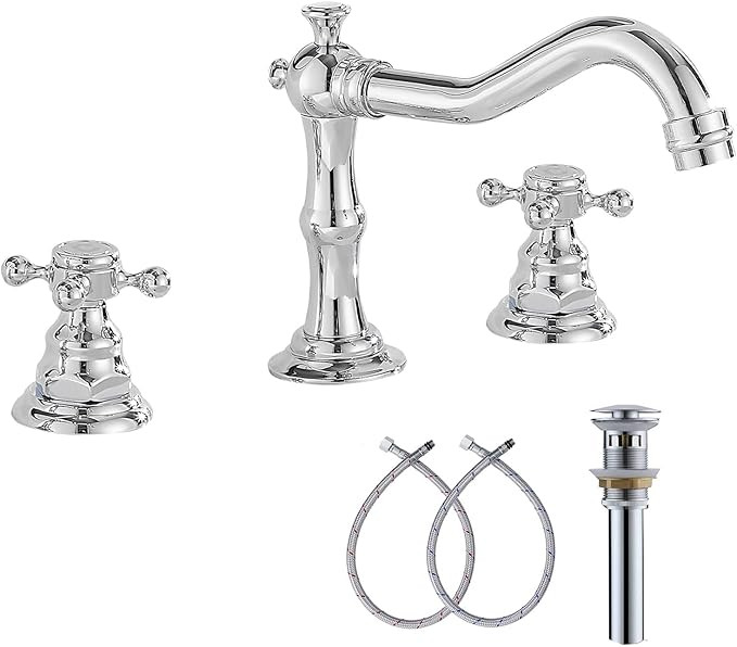 GGStudy Two Handles Three Holes Faucet 8-16 inch Widespread Bathroom Sink Faucet Chrome Basin Mix... | Amazon (US)