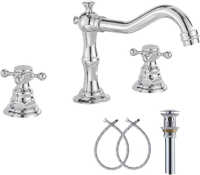 GGStudy Two Handles Three Holes Faucet 8-16 inch Widespread Bathroom Sink Faucet Chrome Basin Mix... | Amazon (US)