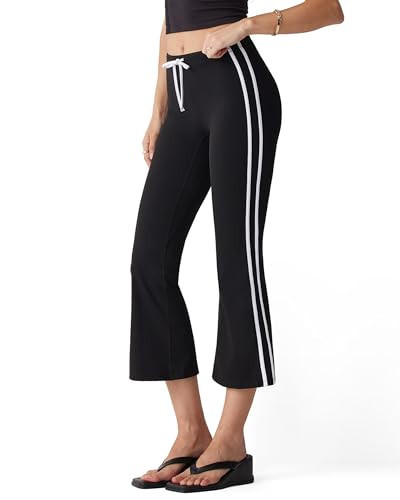 MOOSLOVER Women Flare Capri Yoga Pants High Waisted Side Stripe Drawstring Bootcut Flared Cropped Leggings(M, Black) | Amazon (US)