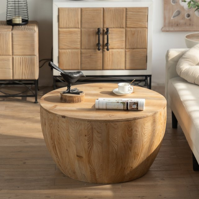 Wood Coffee Table, Natural Round Wooden Coffee Tables Living Room with Storage, Solid Wood Circle... | Walmart (US)