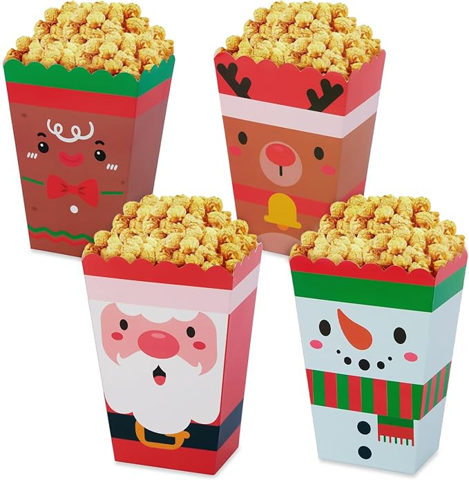 DECYOOL 24 Pcs Christmas Popcorn Boxes, Mini Christmas Popcorn Boxes Snowman Reindeer Santa Or Tr... | Amazon (US)