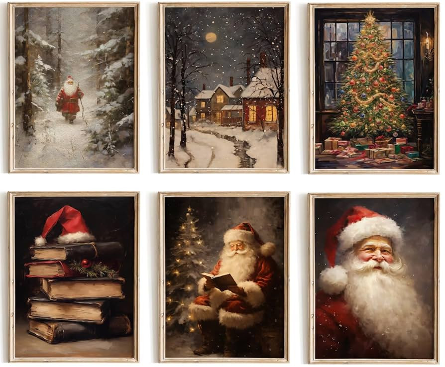 Kizbook Vintage Christmas Wall Art Prints, Santa Claus Christmas Holiday Art Prints Painting, Far... | Amazon (US)