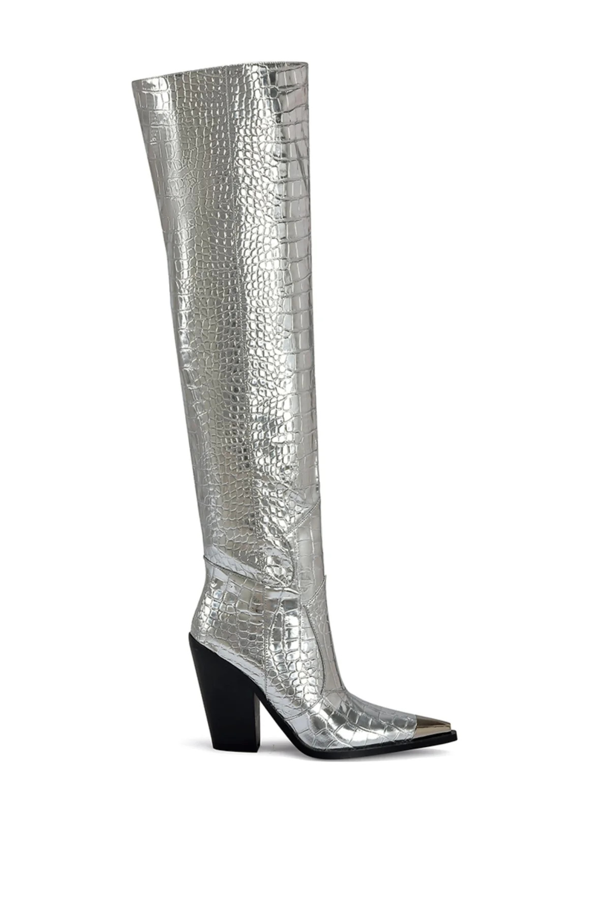GRISSEL-SILVER OVER THE KNEE WESTERN BOOT | Azalea Wang