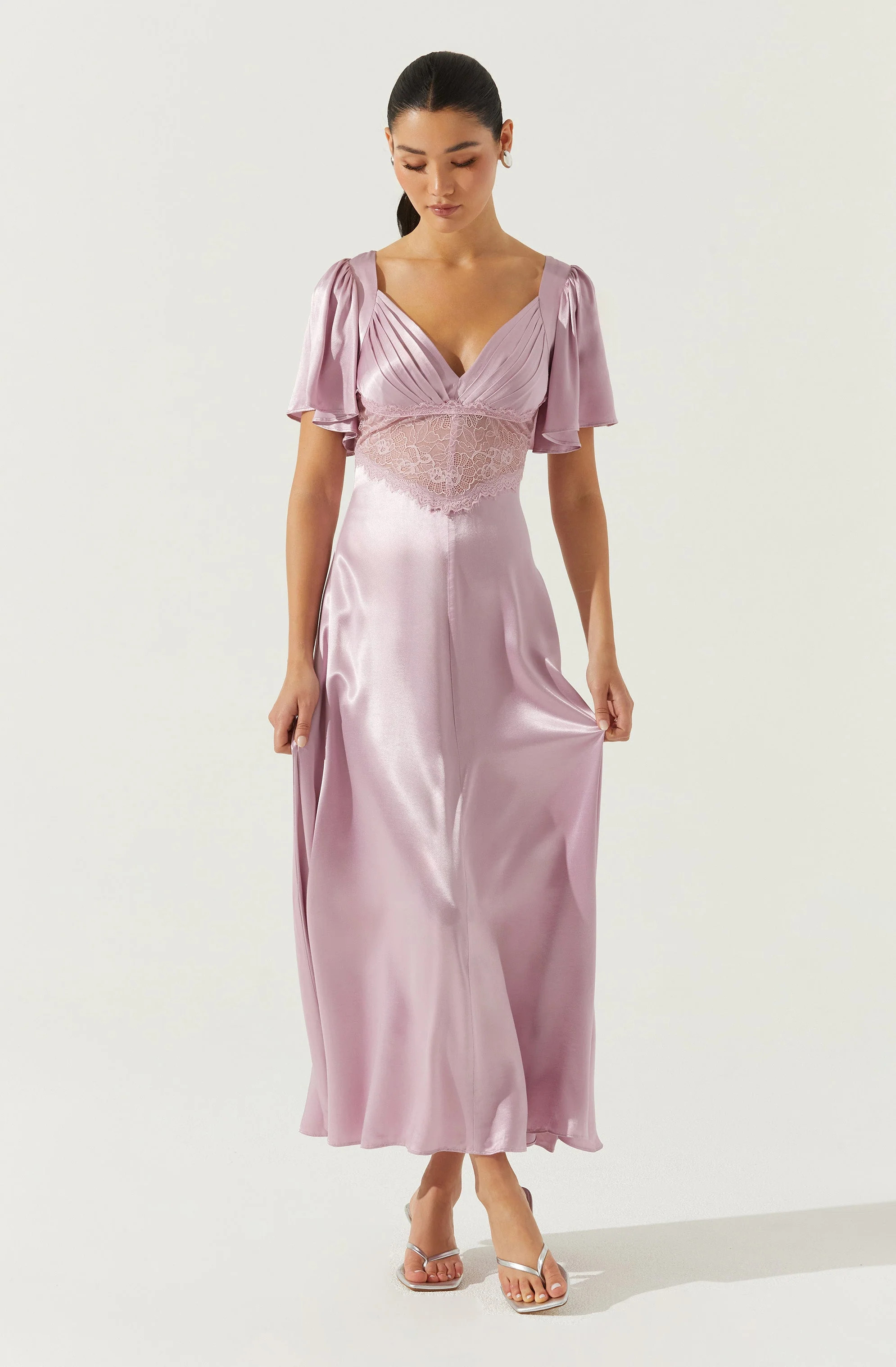 Aurelia Satin V-Neck Midi Dress - Dusty pink / XS | ASTR The Label (US)