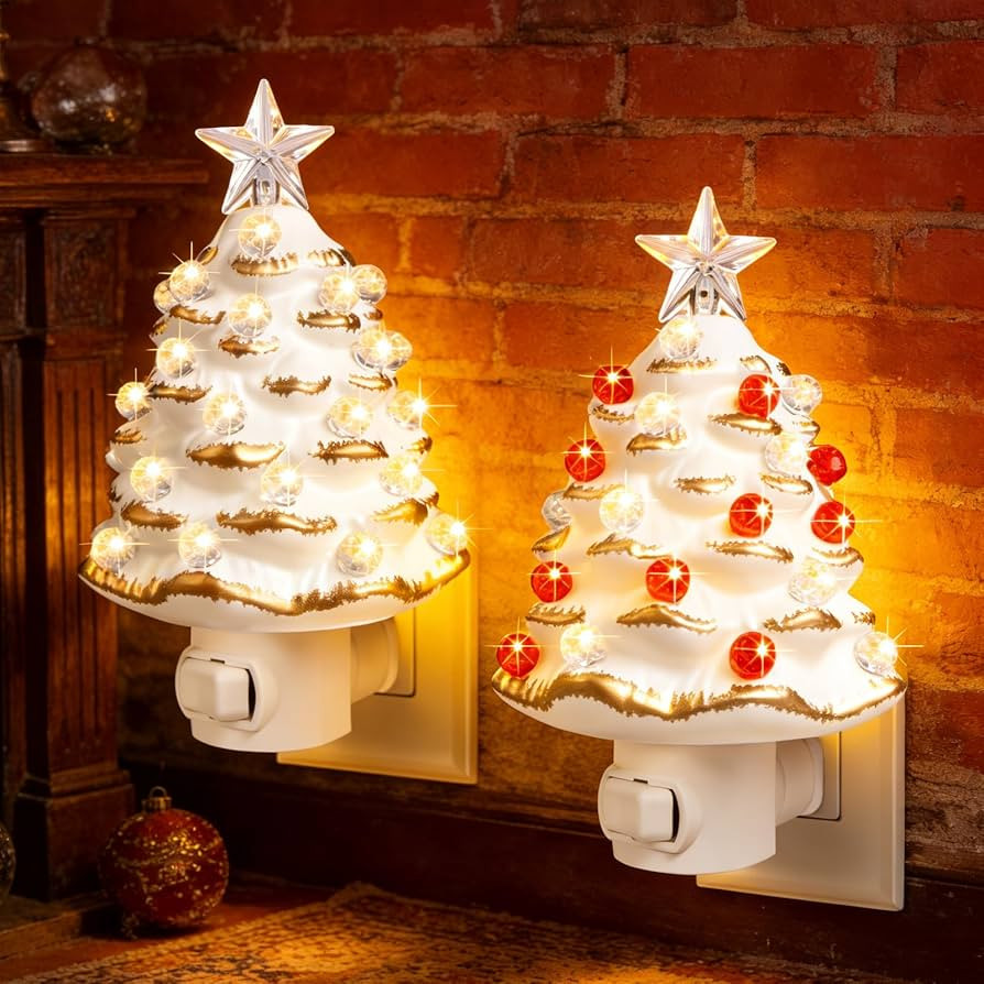 Valentines Day Gifts Ceramic Valentines Tree Night Light Plug in - 2 Pack 6.3" Christmas Nightlig... | Amazon (US)