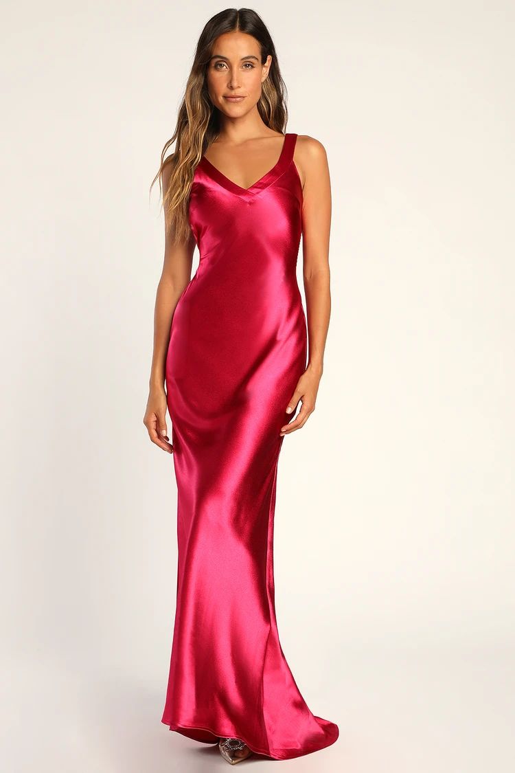 Perfectly Classy Magenta Satin Strappy Maxi Dress | Lulus (US)